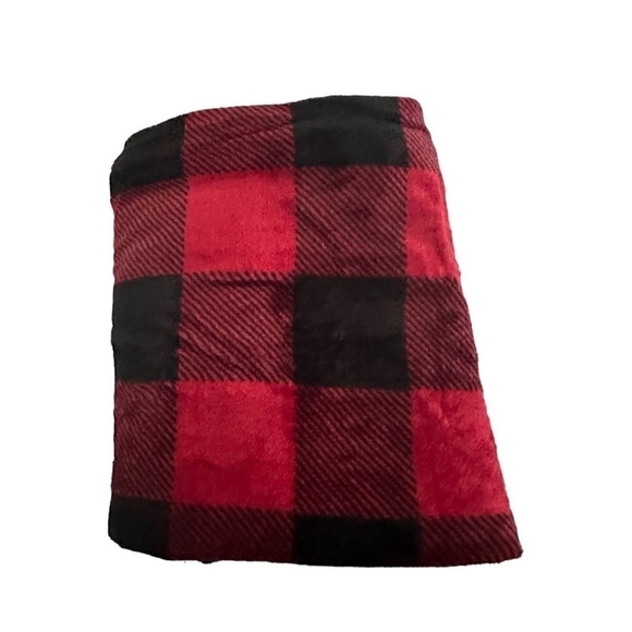 Plaid Blanket Red Black White Velvet Plush Blanket Soft Pom Pom Blanket - Picture 4 of 5